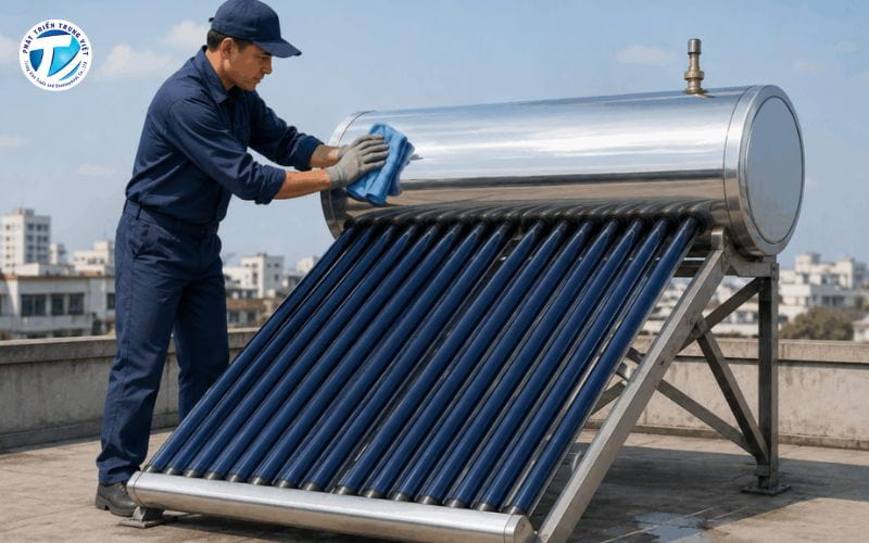 Kiểm tra và vệ sinh hệ thống máy nước nóng năng lượng mặt trời.